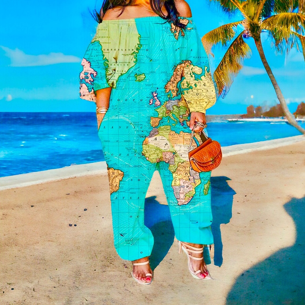 Map Print Tie Dye Jumpsuit